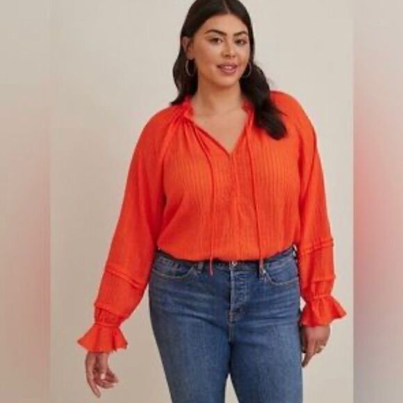 Torrid Stripe Gauze Lace-Up Peasant Top Size 1 - Picture 6 of 6